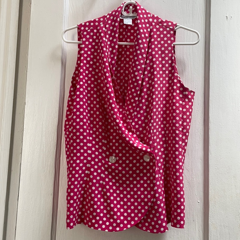Pink and White Polka Dot Sleeveless Blouse